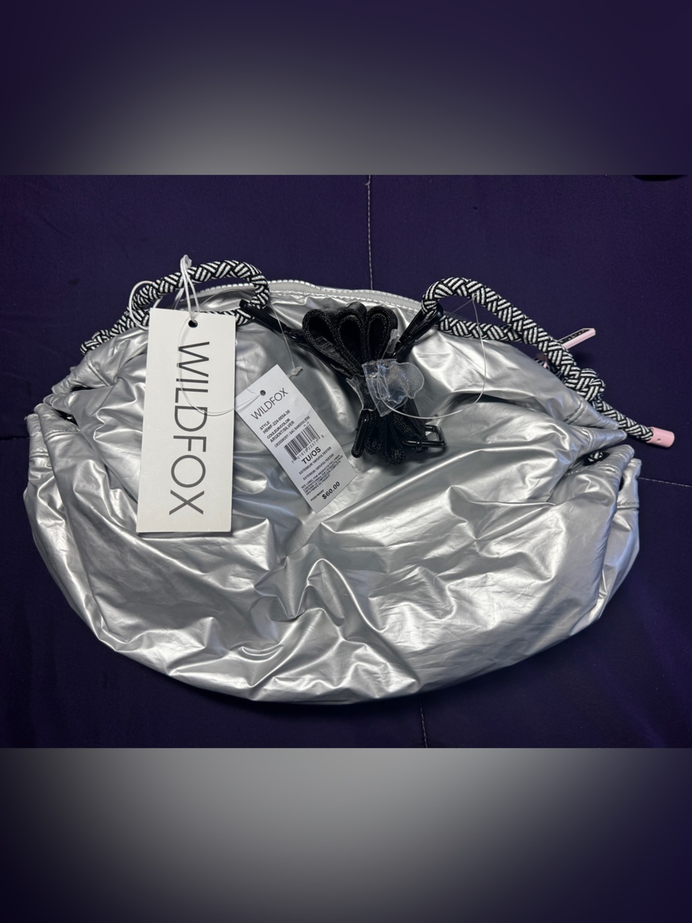 Wildfox Silver Metallic Drawstring Tote NWT